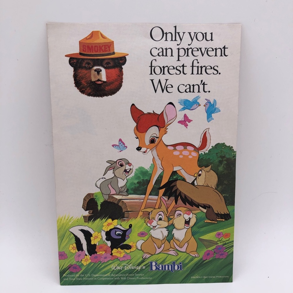 Vintage Sticker 80s Walt Disney BAMBI Smokey the Bear Woodland Critters Sticker